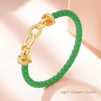 MOONLIGHT New Luxury Women's Zircon Ring Round Bracelet Genuine Braided Leather Bracelet for Woman Fashion Accessories 8 colors