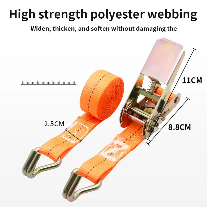 Ratchet Tie Down Strap with Metal Buckle, Adjustable Cargo Luggage Strap, 1m-8m