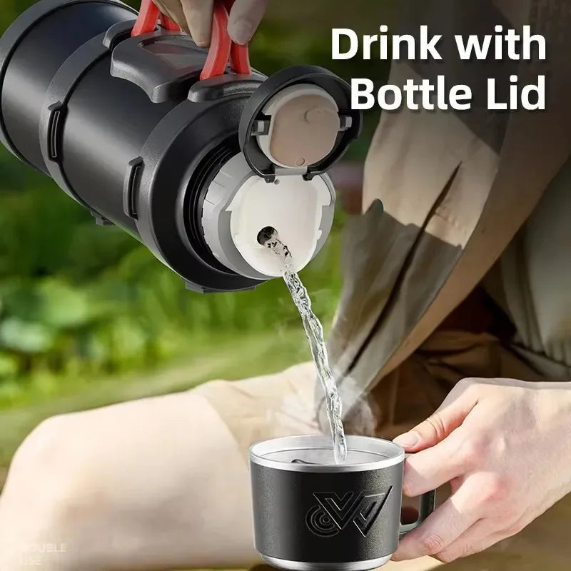 Insulated Stainless Steel Water Bottle with Handle, Black/Green 1.7L-3.2L Thermos