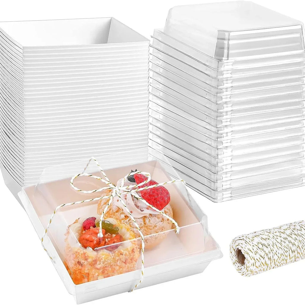 50/100PCS Square Bread Packing Box Sandwich Box with Transparent Lid Cookie Box Swiss Roll Packaging Box Birthday Party Supplies