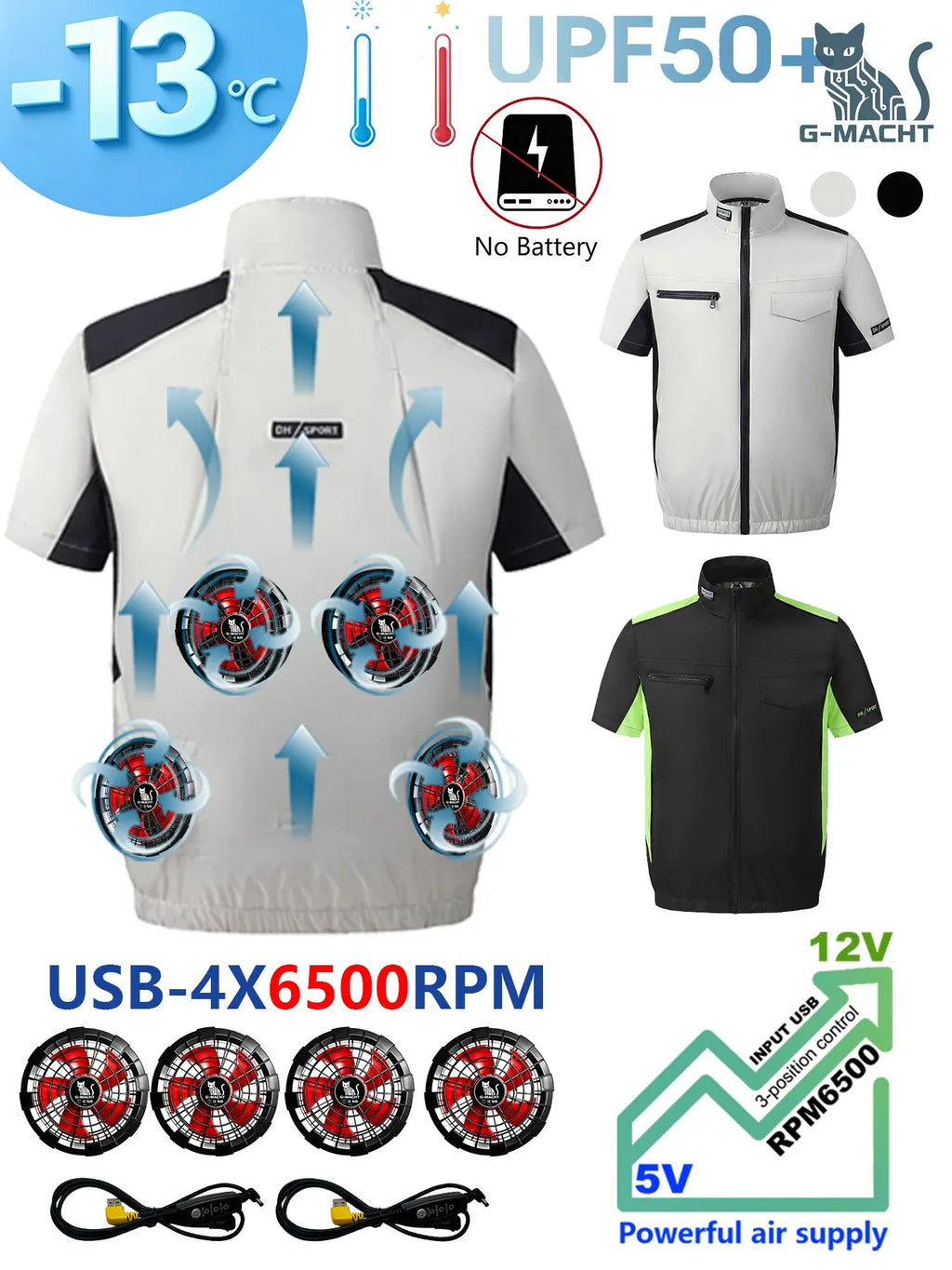 G-MACHT Summer Cool Vest Wearable Cooling Fan Vest Air-conditioned Clothes Usb Cooling For Outdoor Work Fishing Short Sleeve