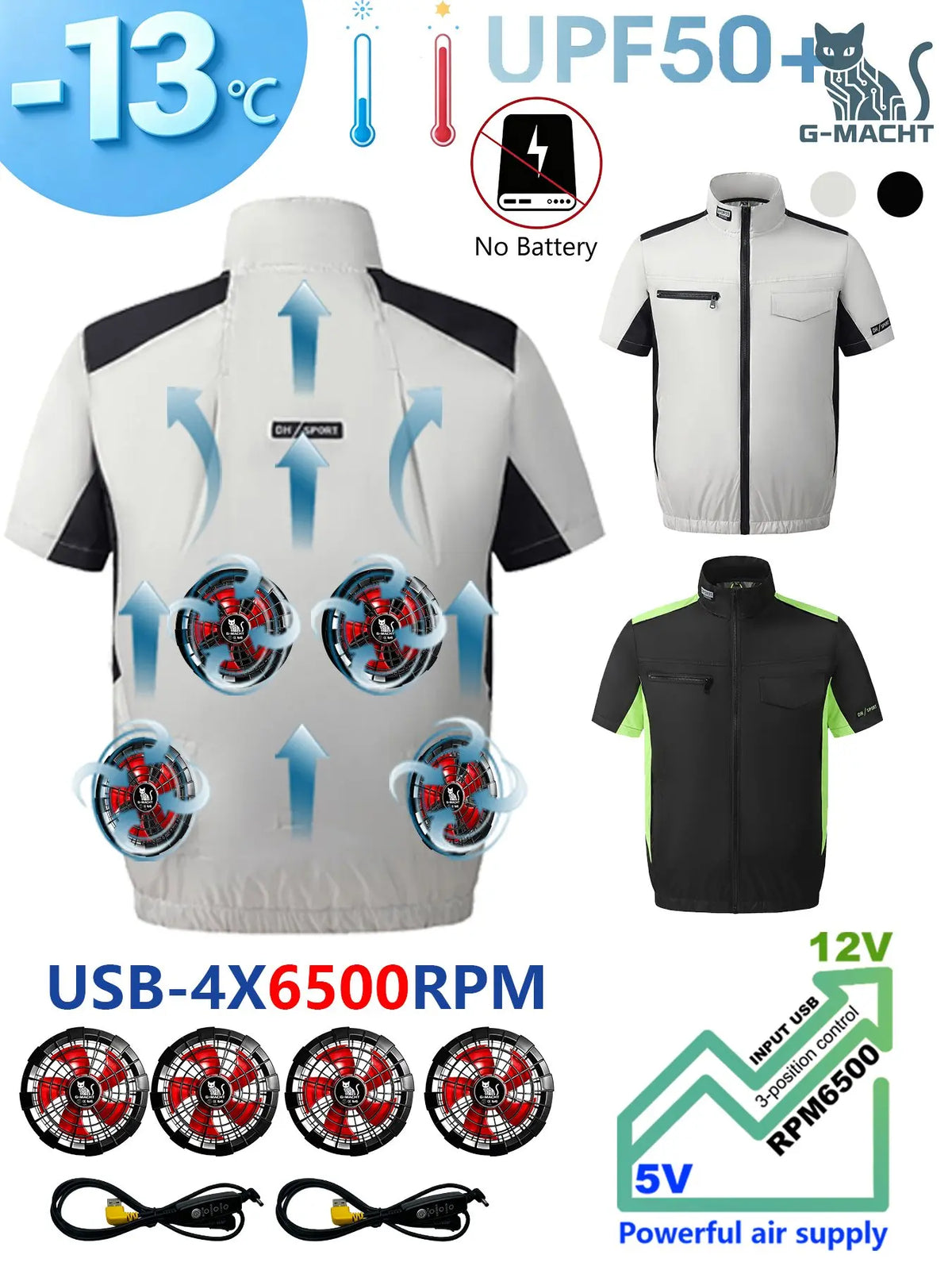 G-MACHT Summer Cool Vest Wearable Cooling Fan Vest Air-conditioned Clothes Usb Cooling For Outdoor Work Fishing Short Sleeve