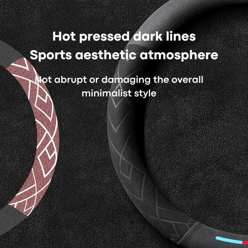 Car Steering Wheel Covers Cowhide Suede Steering Wheel Cover Wrap Universal 37-38cm Breathable Steering Covers Car Accessories
