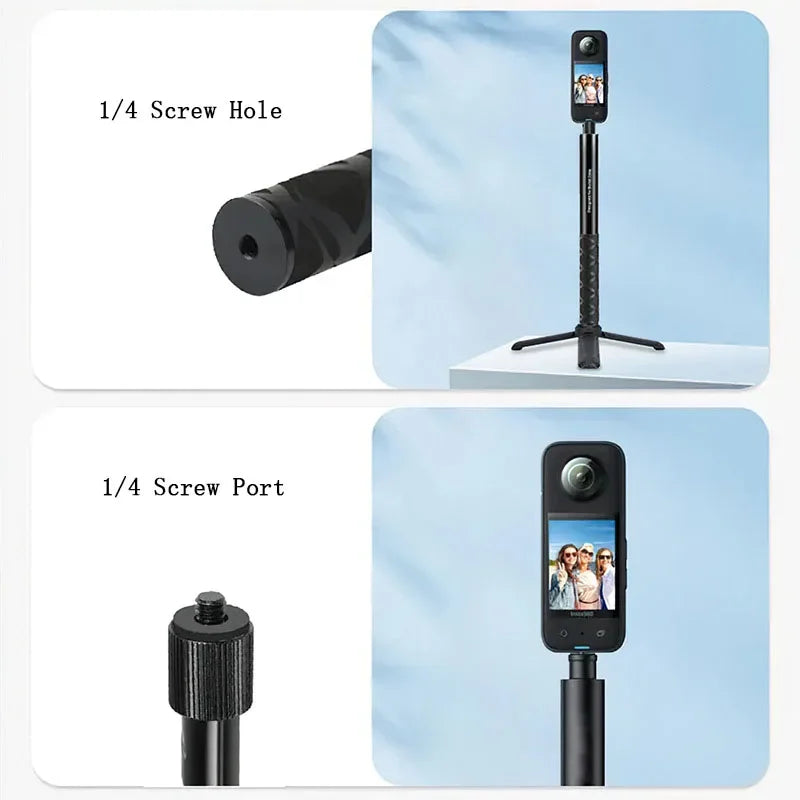 Invisible selfie stick for action cameras, black, 111cm, compatible with Insta360 X5/X4, GoPro 13/12/11, DJI Action 6/5 Pro/4