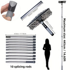 1pcs 2-in-1 High-Rise Window Cleaner Reusable Squeegee & Extendable Pole for Glass Scrubbing Stainless Steel Edge