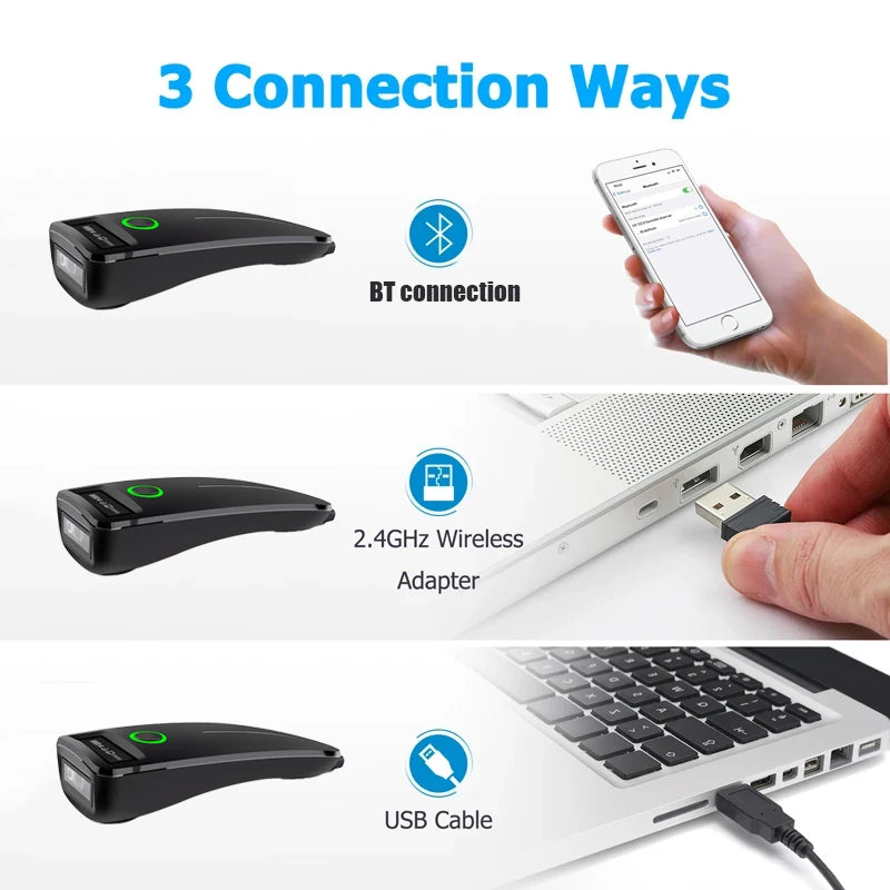 2D Barcode Scanner Mini 2.4G Wireless Bluetooth Handheld Portable 1D 2D QR Code Data Matrix PDF417 Reader With Storage Function