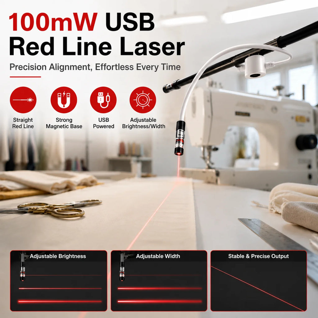 USB Red Laser Positioning Light Infrared Working Lamp Cutting with Magnetic Base DC5V Line/Cross Sewing Machine Accessories