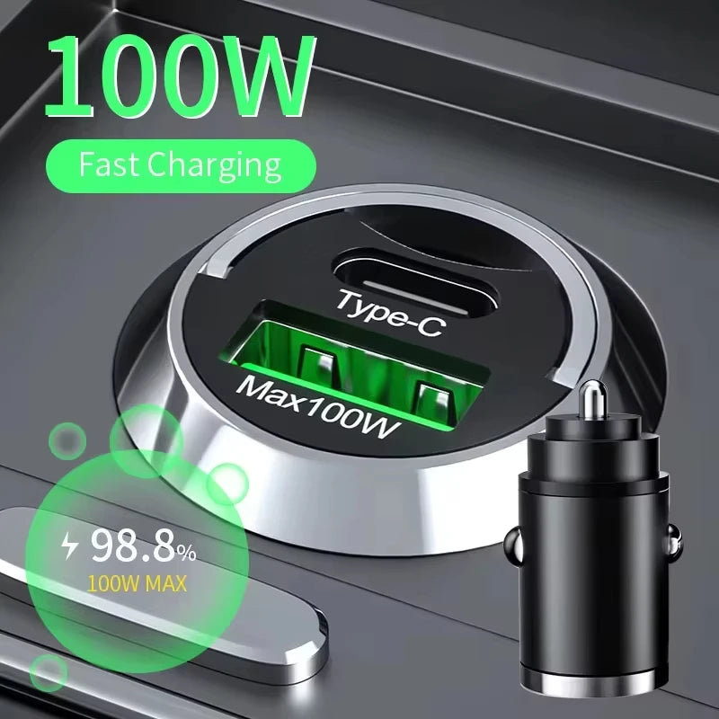 100W Car Charger USB Fast Charging For IPhone QC3.0 Mini PD USB Type C Charger Car Phone Charger For Samsung XiaoMi