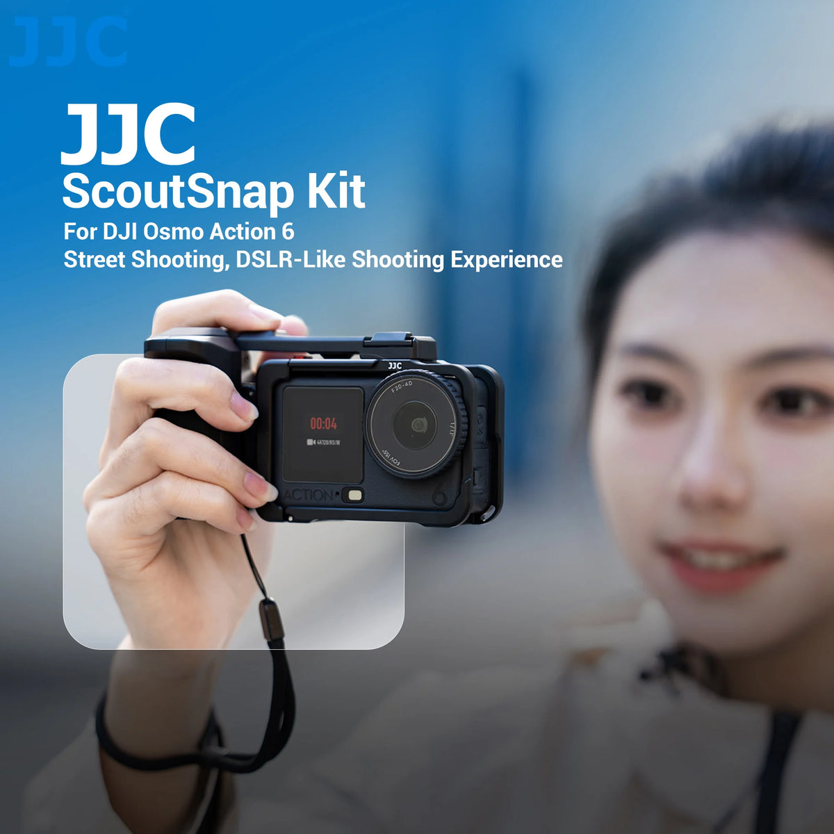 JJC Metal Street Grip Kit for DJI Osmo Action 6 Street Photography Magnetic Grip with Shutter Button Camera Grip Handle Holder