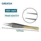 Autoclavable Stainless Steel Tissue Forceps with Golden Handle Teethed Forceps Ophthalmic Instrument 1pcs