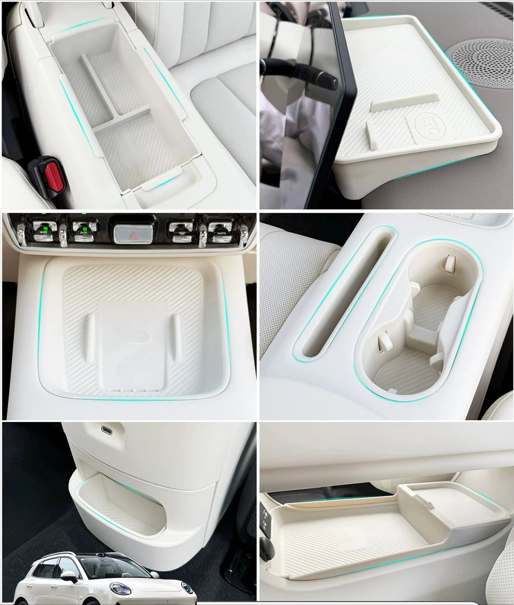 GWM ORA 5 2026 Silicone Interior Storage Box Set, Cup Holder Cover & Phone Mat, White/Grey