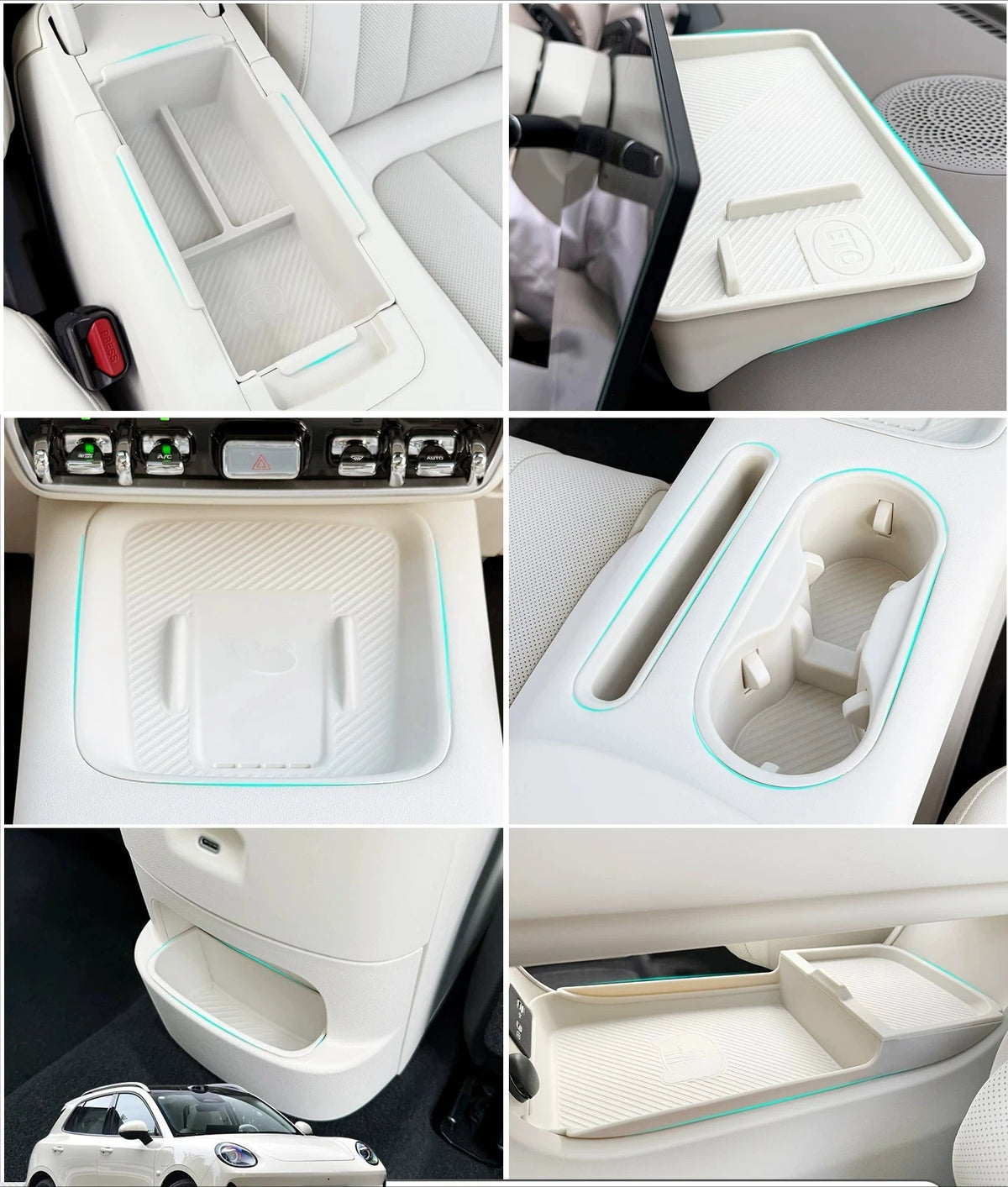 GWM ORA 5 2026 Silicone Interior Storage Box Set, Cup Holder Cover & Phone Mat, White/Grey
