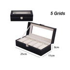 DELESYS  Classic Style 2/3/4/5/6/8/10/12/20 Slots PU Leather Watch Display Case Organizer Jewelry Storage Box With Glass Top