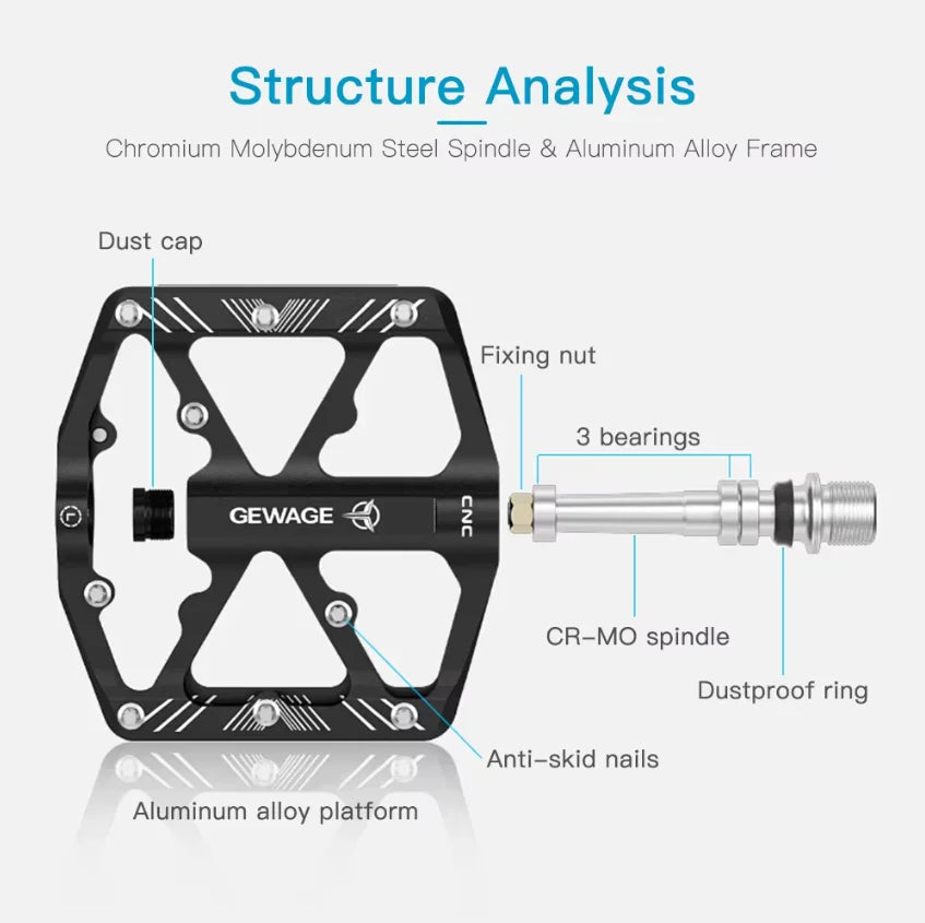 GEWAGE CNC Aluminum Alloy Bicycle Pedals Reflectors MTB Road Bike Pedals Non-Slip Cycle Pedals Platform Cycling Accessory