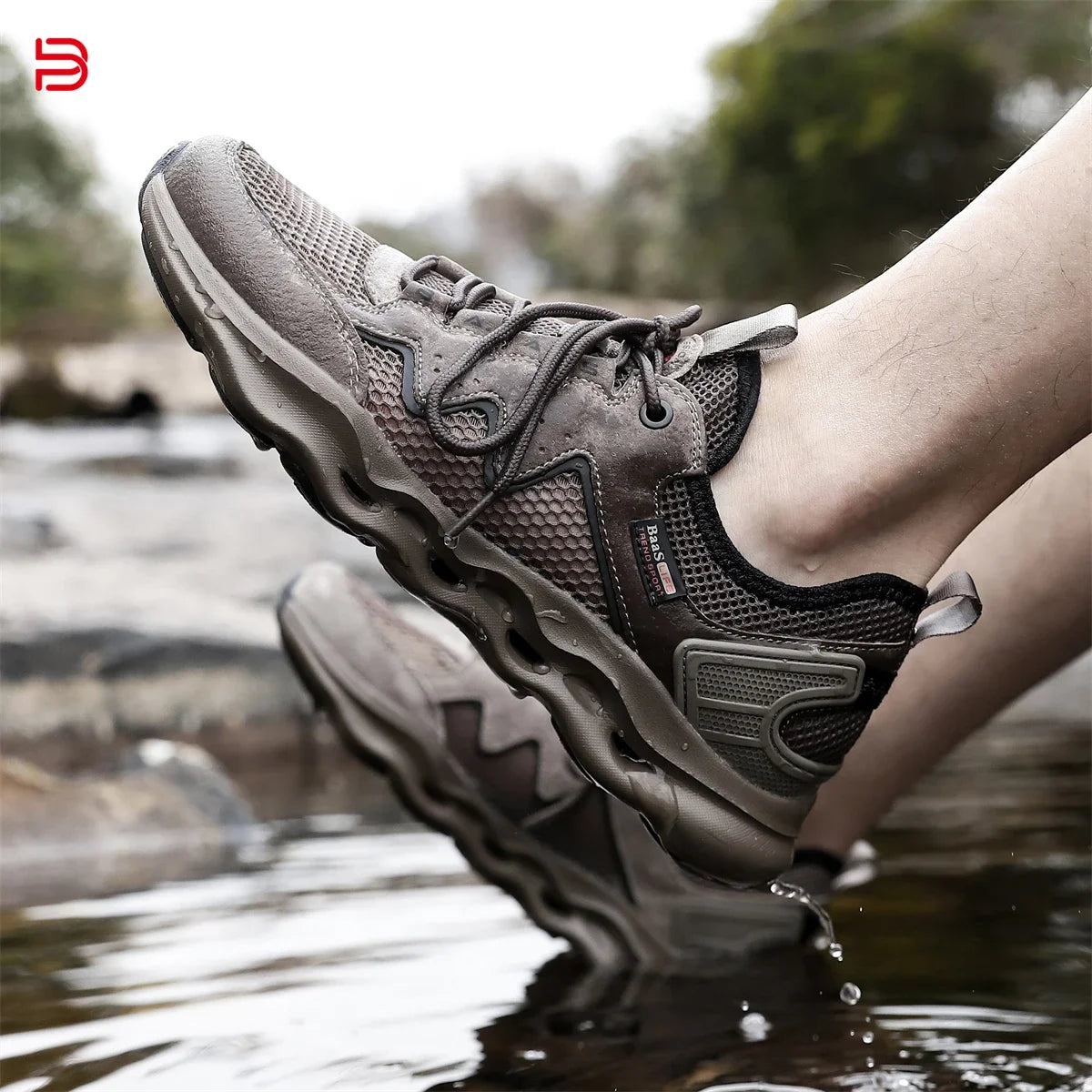 Baasploa Men Hiking Shoes Comfort Breathable River Water Sneakers Male Outdoor Lightweight Casual Walking Shoes Lace-Up