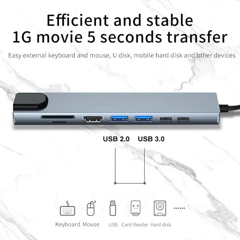Usb 8In1 7in2 7in1 3in1 11in 1 Type C  To 4k HdTV Hub Adapter Sd Tf Rj45 Card Reader Pd Fast Charge For Macbook laptop Computer