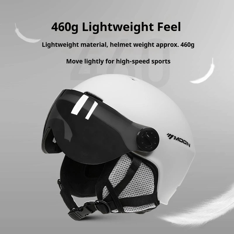 MOON-Skiing Helmet with Integrally Molded Goggles, PC and EPS Outdoor Sports, Ski Snowboard and Skateboard