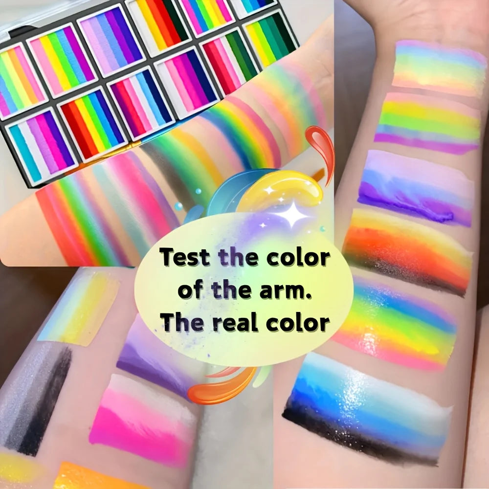 65-Color Face & Body Paint Palette with 32 Stencils, Bright Long-Lasting Makeup, 100g