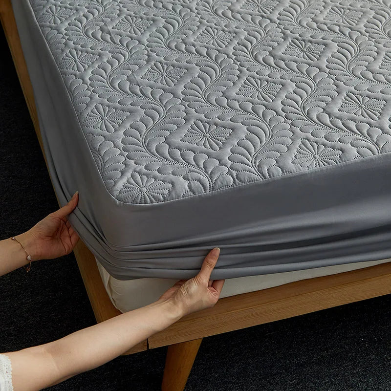 Waterproof Quilted Fitted Mattress Protector Cover Sheet 30cm Deep, Blue/Green/Grey