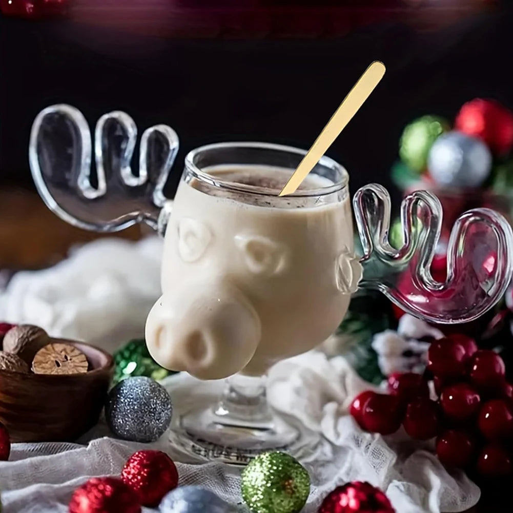 1/2/3PCS Christmas Elk Glass Cup 8Oz Milk Moose Mug Christmas Reindeer Head Beer Water Cup Xmas Holiday Party Drinkware Gifts