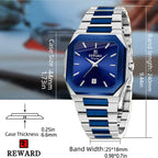 REWARD Men's Square Stainless Steel Quartz Business Watch, Royal Blue Dial with Date Calendar, 30m Waterproof Dress Wristwatch