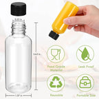 16 Pack 2oz Mini Reusable Plastic Ginger Shots Bottles Leakproof Juice Shot Bottles with Lids for Juice, Oil and Liquid Samples