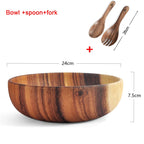 Acacia Wood Salad Soup Bowl Japanese Style Tableware, 20x7.5cm