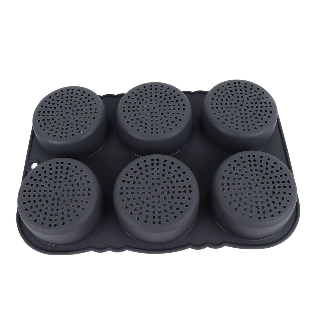 6-Cavity Hamburger Bun Mold Pan, Foldable Reusable Silicone Baking Mold, Black