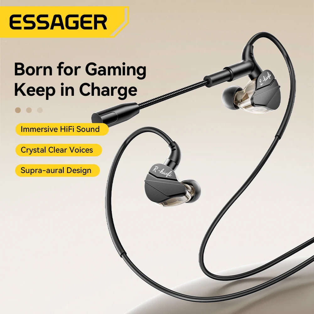 Essager USB Type C in-Ear Headset Wired Earphones For iPhone 16 Samsung Android HiFi Bass Stereo Games With Mic 3.5MM Headphones