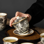 160ML Ru Kiln Landscape Porcelain Gaiwan Set For Tea Tureen Teaware Cup Chinese Yellow Ceramic Opening Tea Bowls Tea Ceremony