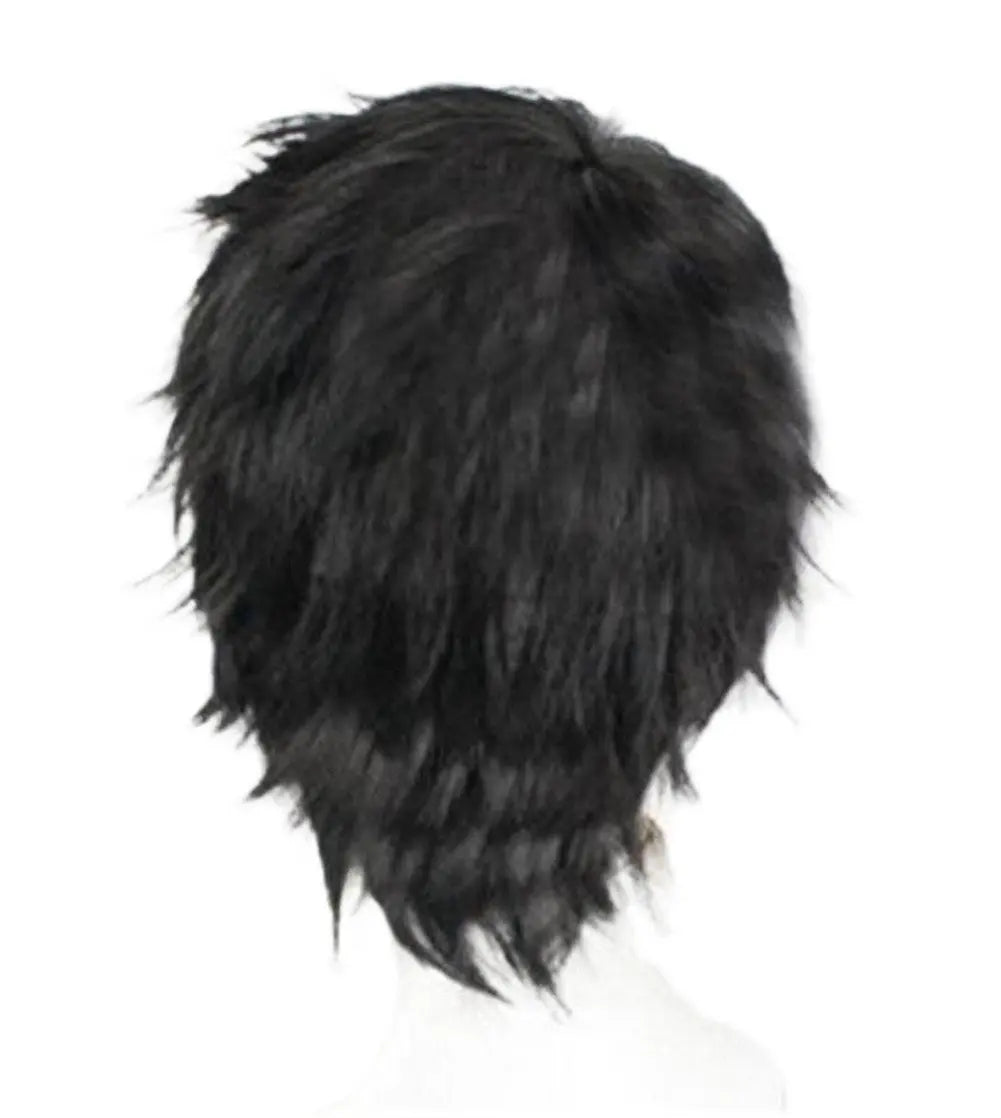 Men Short 11.81'' Black Curly Multifunction Fluffy Layered Frizzy Cosplay Heat Resistant Fibre Synthetic Wig For Men