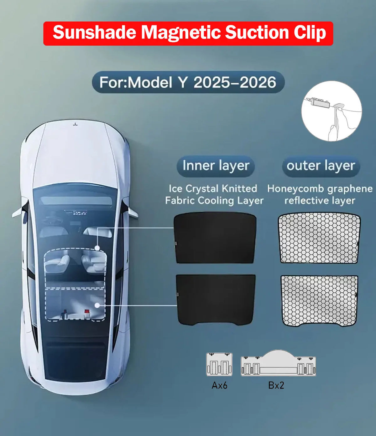 2026 For Tesla Model Y Juniper Sunshade Magnetic Suction Clip Sunroof honeycomb Sunshades Model 3 Highland Skylight Accessory