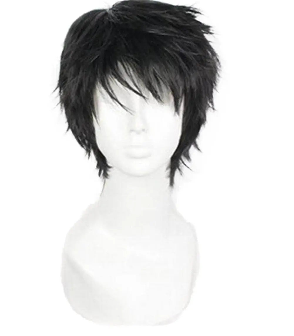 Men Short 11.81'' Black Curly Multifunction Fluffy Layered Frizzy Cosplay Heat Resistant Fibre Synthetic Wig For Men