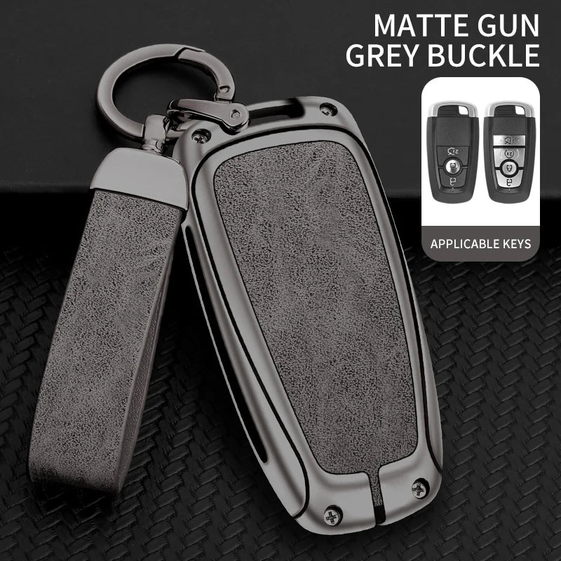 Metal Leather Car Key Case Cover Protector For Ford Raptor F150 Explorer Mustang Fusion Escape F250 F350 F450 RAPTOR Auto Parts