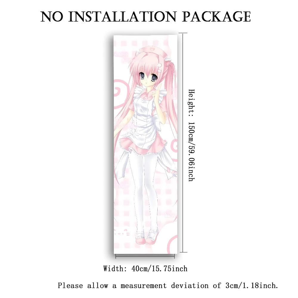 Kawaii Pink Nurse Anime Girl Vertical Tapestry, Long Wall Scroll, Cute Pastel Wall Hanging for Bedroom, Otaku Room Decor & Anime