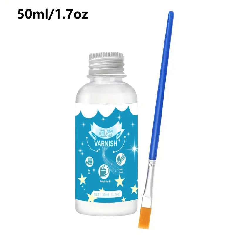 1pc 50/100ml Super Gloss Clay Varnish Nom Toxic Scratch Resistant Air-dried Clay Glaze With Brush For Ceramic Wood Acrylic Paint