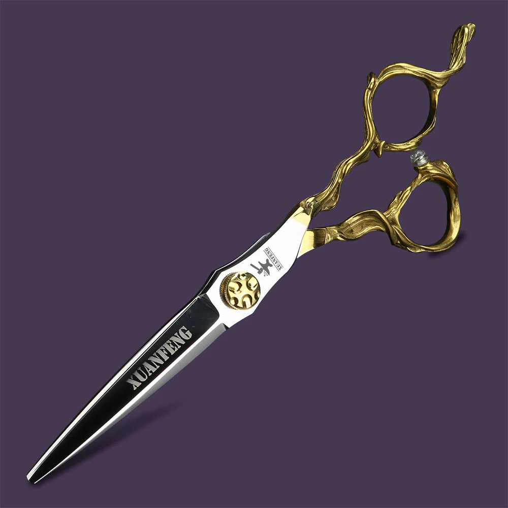 XUANFENG 6 inch imitation branch silver hair scissors 440C steel barber cutting scissors and Thinning Scissors
