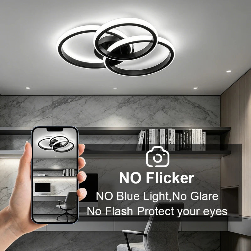 LED Ceiling Light Fixture, Black or White, Warm/Cold/CCT Options, Indoor Flush Mount