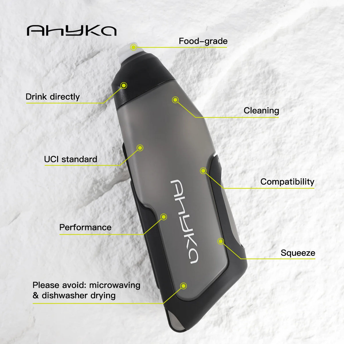 AhyKa Aerodynamic Bike Water Bottle Set 600ml Lightweight Road Bike Frame Down Tube Riding Water Bottle Squeeze to Drink Design