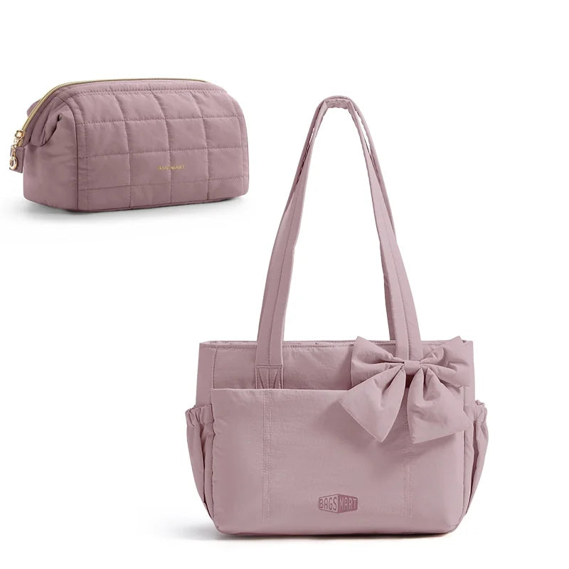 BAGSMART Women Tote Bag Quilted Padded Handbag Versatile Commuting Messenger Shoulder Bag Multiple Pocket College Hobo Bag