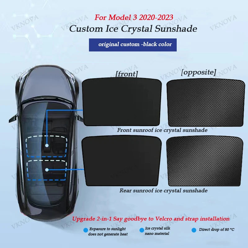 Sunshades For Tesla Model 3 Sunroof Highland 2025 Model Y 2020-26 Ice Cloth Buckle Sun Pare Glass Front Rear Skylight Accessory