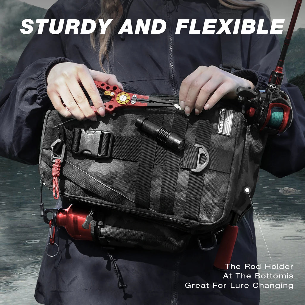 Fishing Backpack Tackle Sling Bag - Fishing Backpack with Rod Holder - Tackle Box Fly Fishing Gifts for Men Women