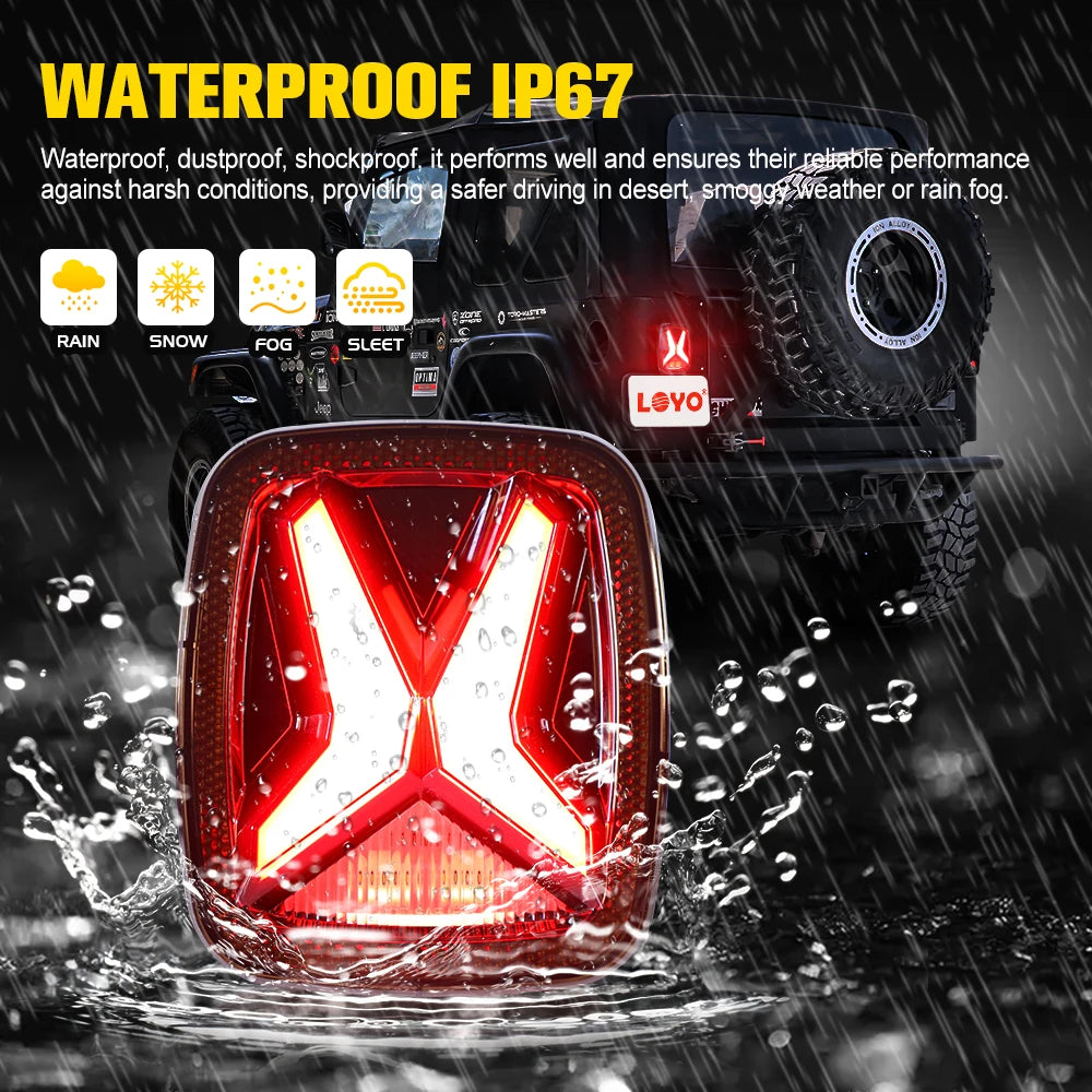 Car Rear LED Tail Lights For Jeep Wrangler CJ TJ YJ 1998-2006 Universal 'X'Shape Design Smoked 12v Drl Modified Brake Tail Lamp