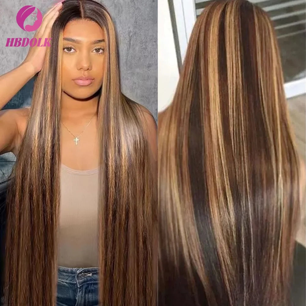 Ombre Honey Blonde 4/27 Highlight 5x5 13x4 Bone Straight Lace Front Wig Human Hair Pre Plucked With Baby Hair