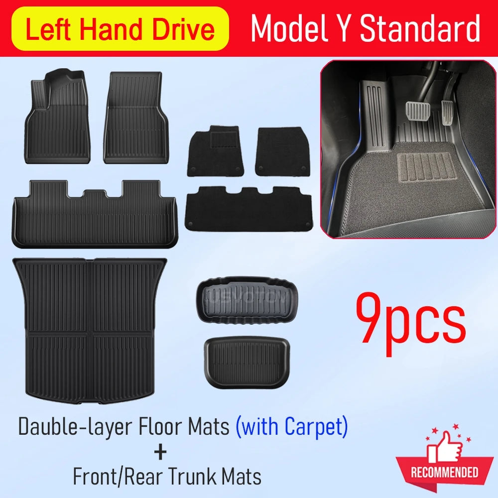 Floor Mats for 2026 2025 Tesla Model Y RWD AWD Trunk Mats Cargo Liner Frunk Backrest Mat Pads Accessories (Standard Models Only)
