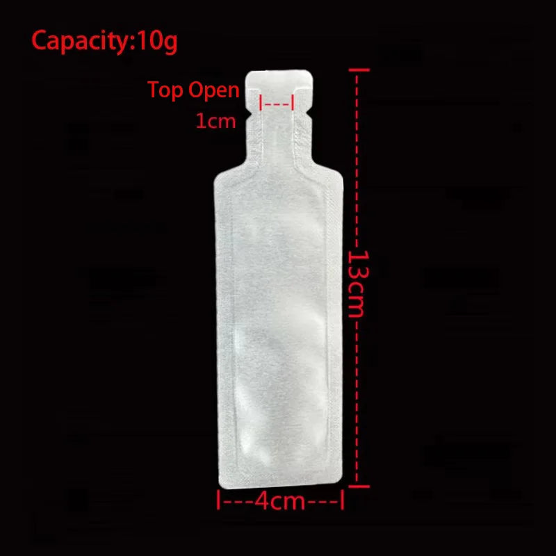 100pcs Bottle Shaped Small Sample Bag Food Grade Aluminum Foil Packaging Pouches for Juice Liquid Beverage Drinking 10g 30g 50g