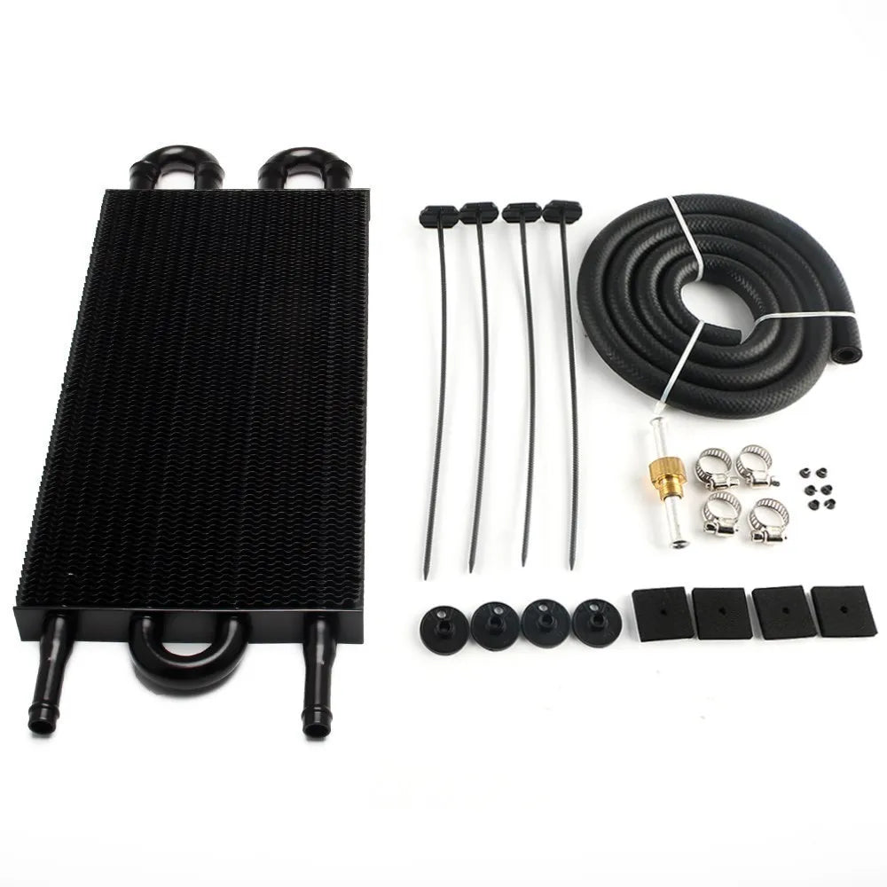 Universal transmission oil cooler kit aluminum radiator with hose, 10 row black