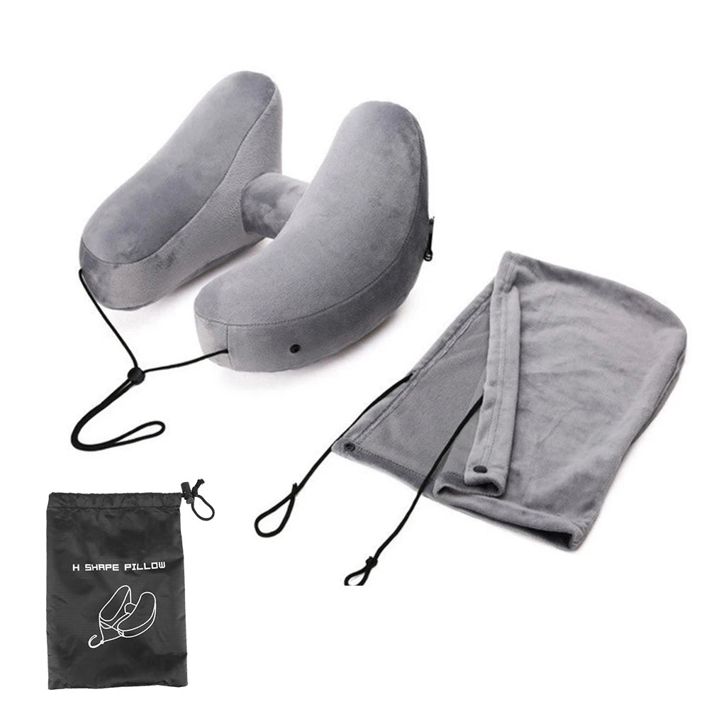 Portable U-Shaped Pillow Inflatable Neck Pillow With hood H-Shaped Inflatable Pillow Travel Neck Pillow Car Neck Rest Cushion