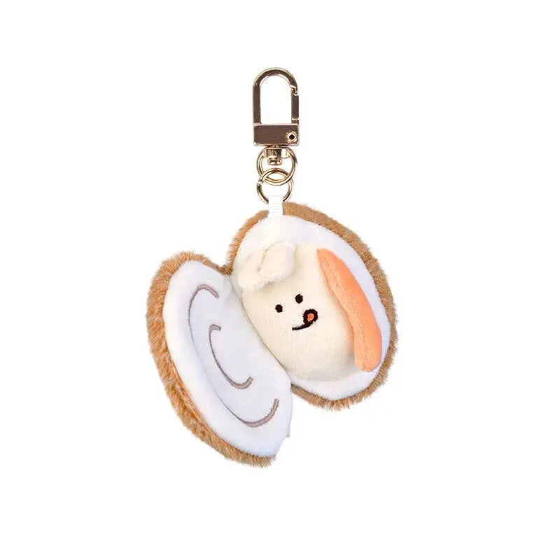 Soft seafood Keychain Lobster Simulation Fluffy abalone lobster clam oyster Keyring Kawaii Cartoon Plush Pendant Birthday Gift
