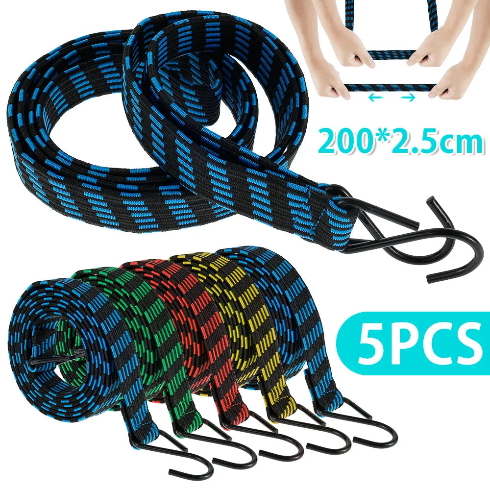 5-20Pcs Bungee Cords 2M Elastic Bungees Cords Heavy Duty Luggage Bungee Straps with Hooks Antislip Flat Elasticity Rope Upgrades